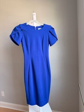 Calvin Klein Cobalt Blue Puff Sleeve Midi Dress